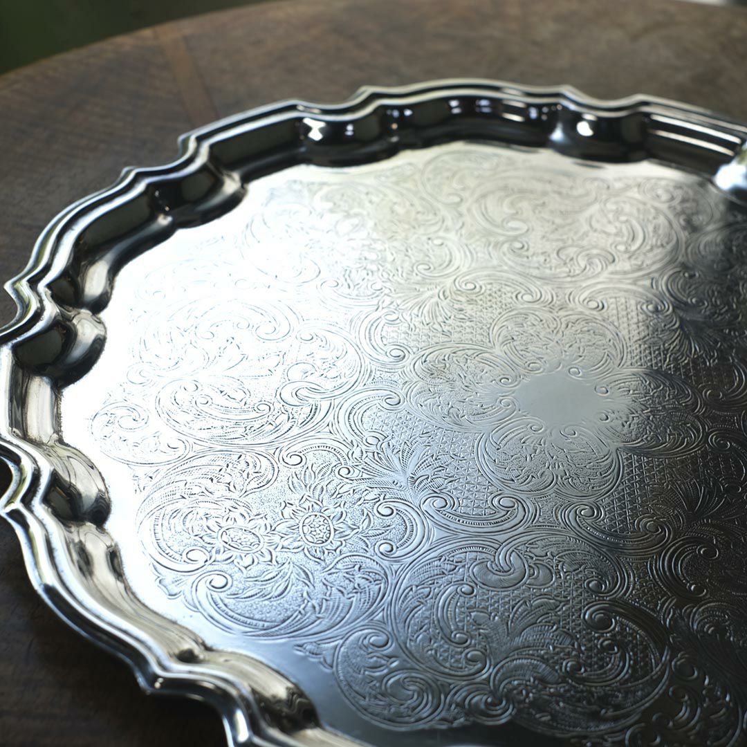 アンティーク サルヴァ イギリス 大きなシルバープレート トレイ お盆6