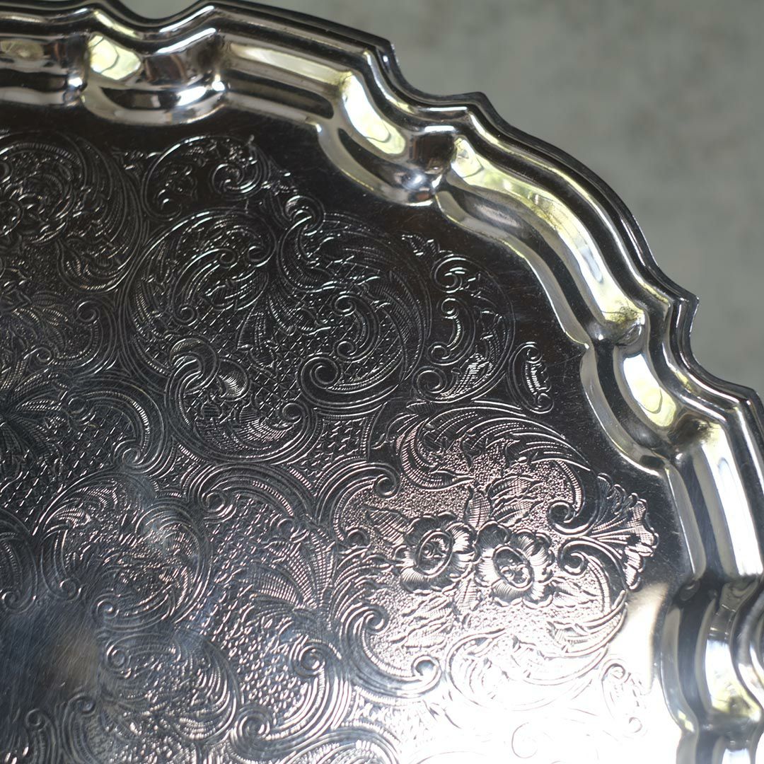 アンティーク サルヴァ イギリス 大きなシルバープレート トレイ お盆7