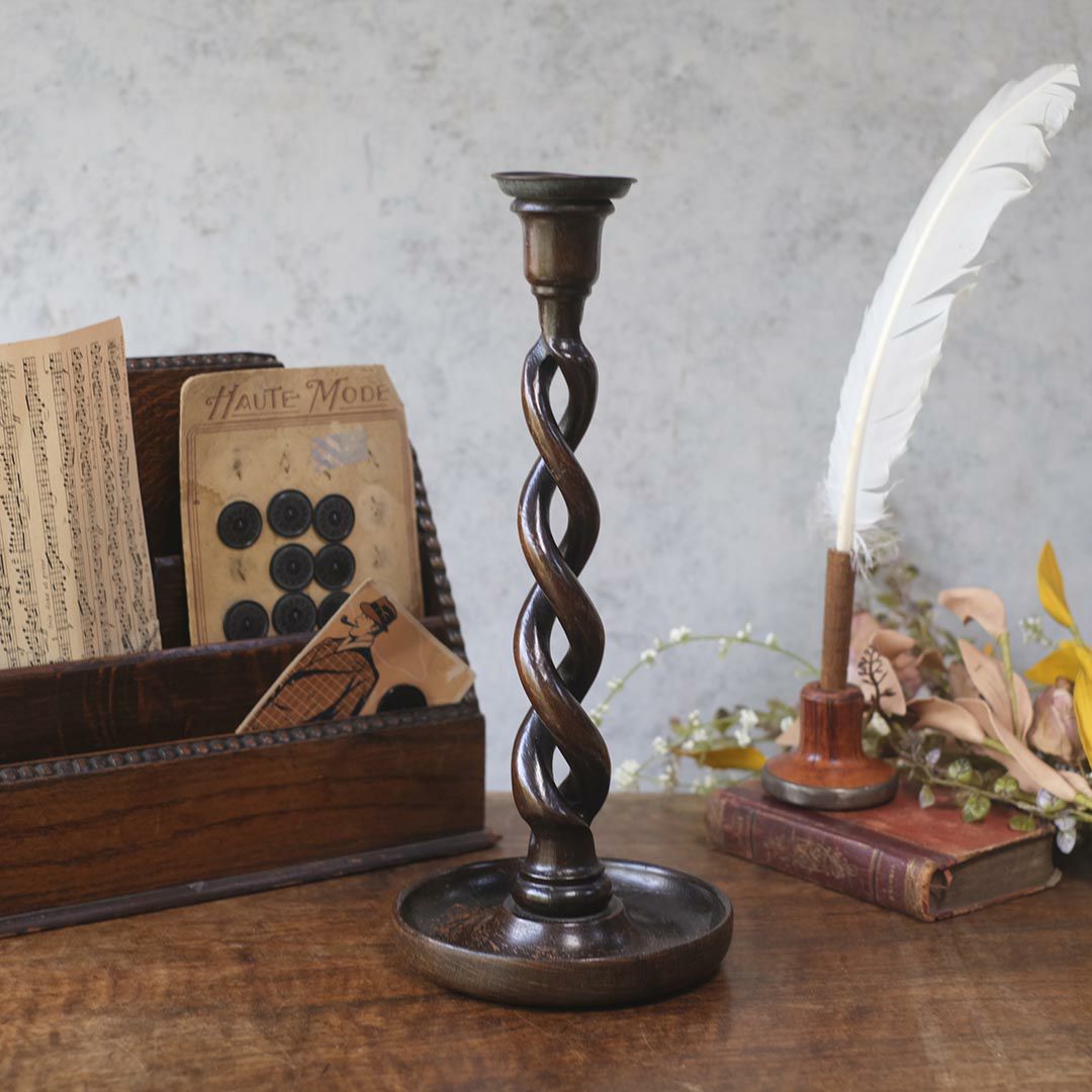 アンティークキャンドルスティックペア バリーツイスト 燭台 イギリス