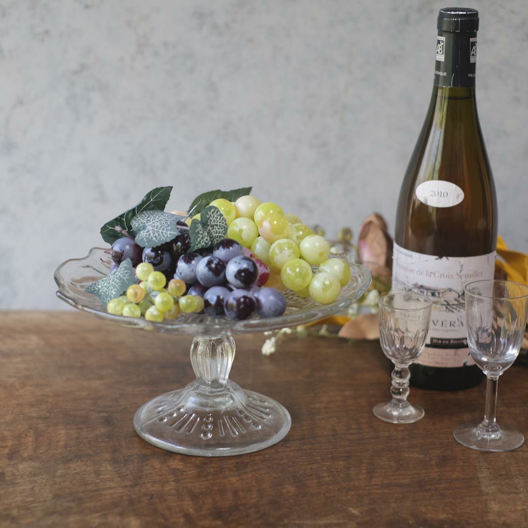 アンティーク ガラスコンポート ダイヤ ケーキトレイ