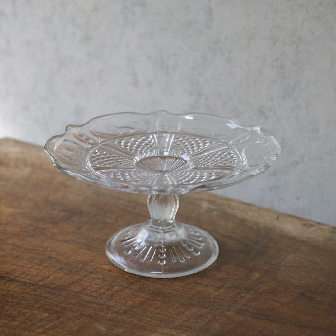 アンティーク ガラスコンポート ダイヤ ケーキトレイ1