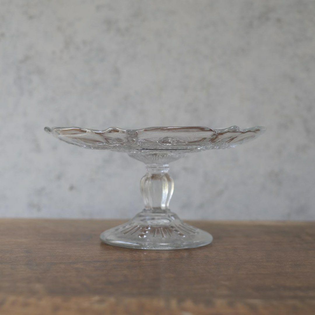 アンティーク ガラスコンポート ダイヤ ケーキトレイ2