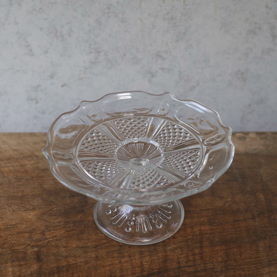 アンティーク ガラスコンポート ダイヤ ケーキトレイ3