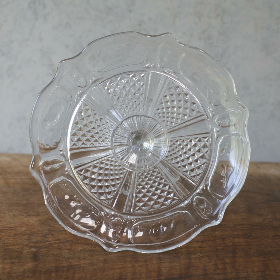アンティーク ガラスコンポート ダイヤ ケーキトレイ4