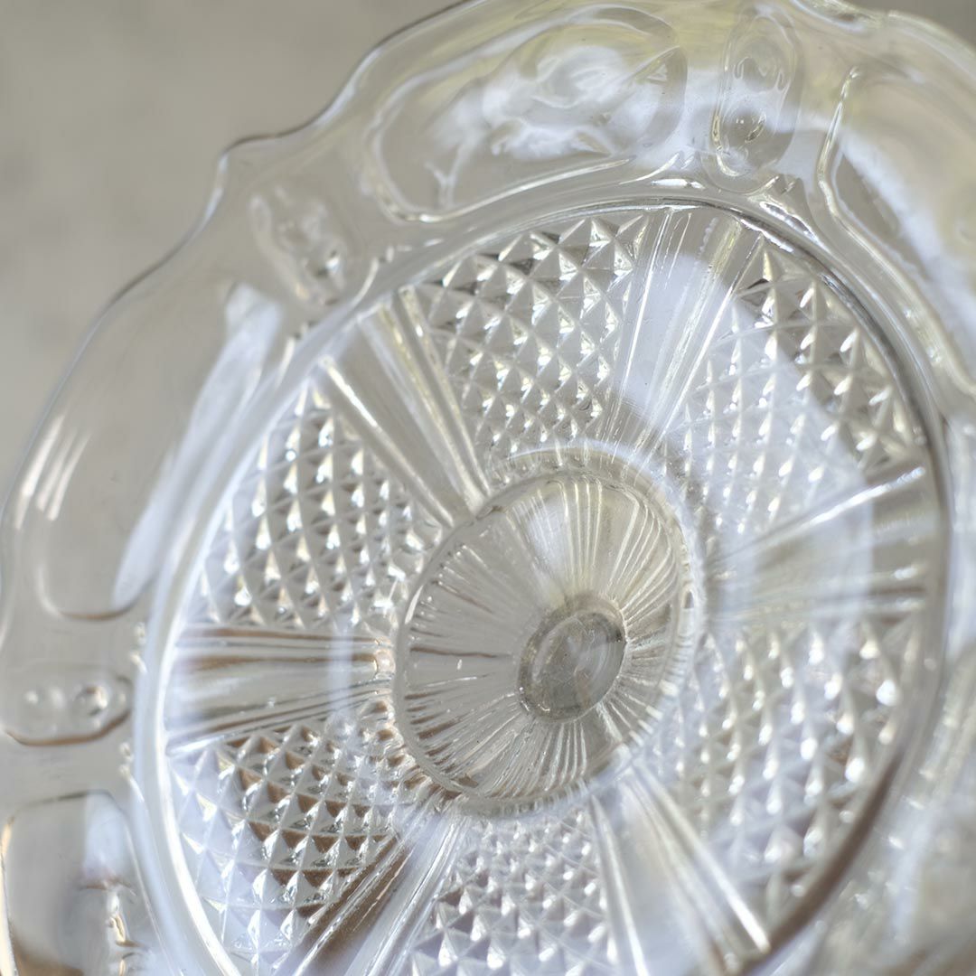 アンティーク ガラスコンポート ダイヤ ケーキトレイ5