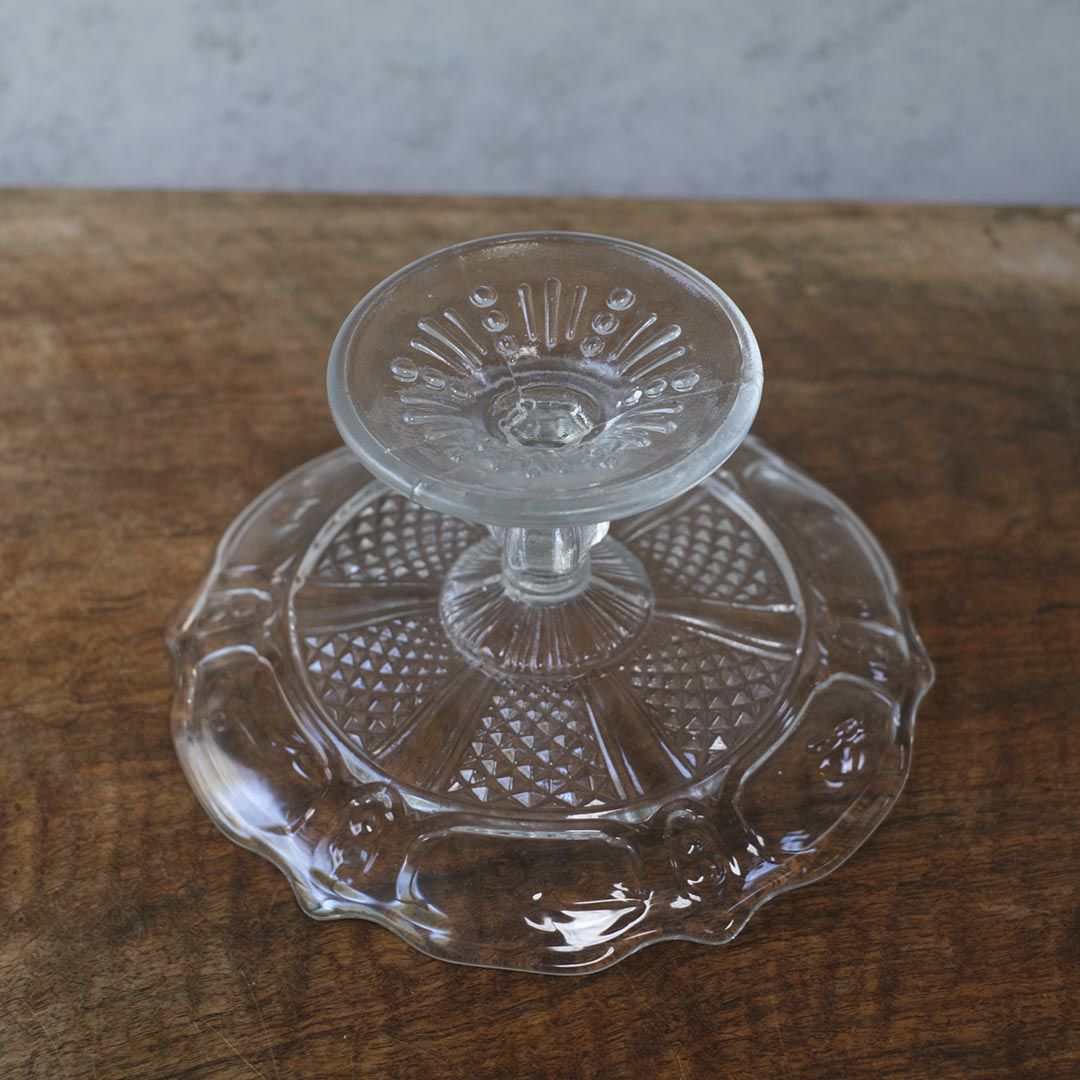 アンティーク ガラスコンポート ダイヤ ケーキトレイ6