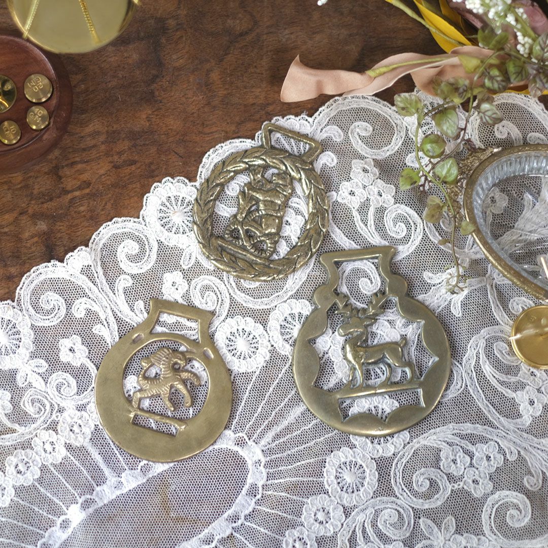 アンティーク馬具飾り イギリス 動物モチーフ真鍮製 ホースブラス