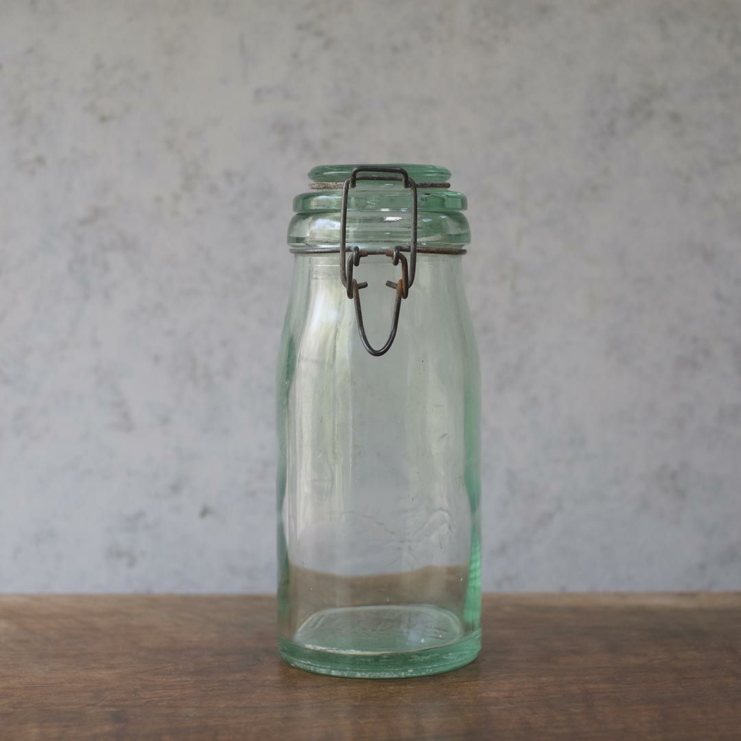 アンティーク La Lorraine(ラ・ロレーヌ)キャニングジャー 保存ビン フランス 淡い緑色の蓋付きガラスジャー2