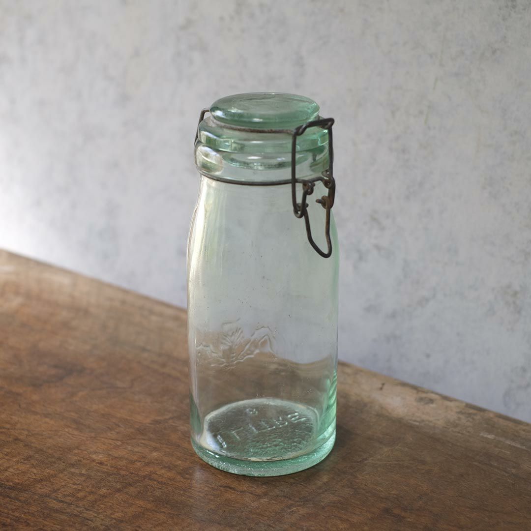 アンティーク La Lorraine(ラ・ロレーヌ)キャニングジャー 保存ビン フランス 淡い緑色の蓋付きガラスジャー3