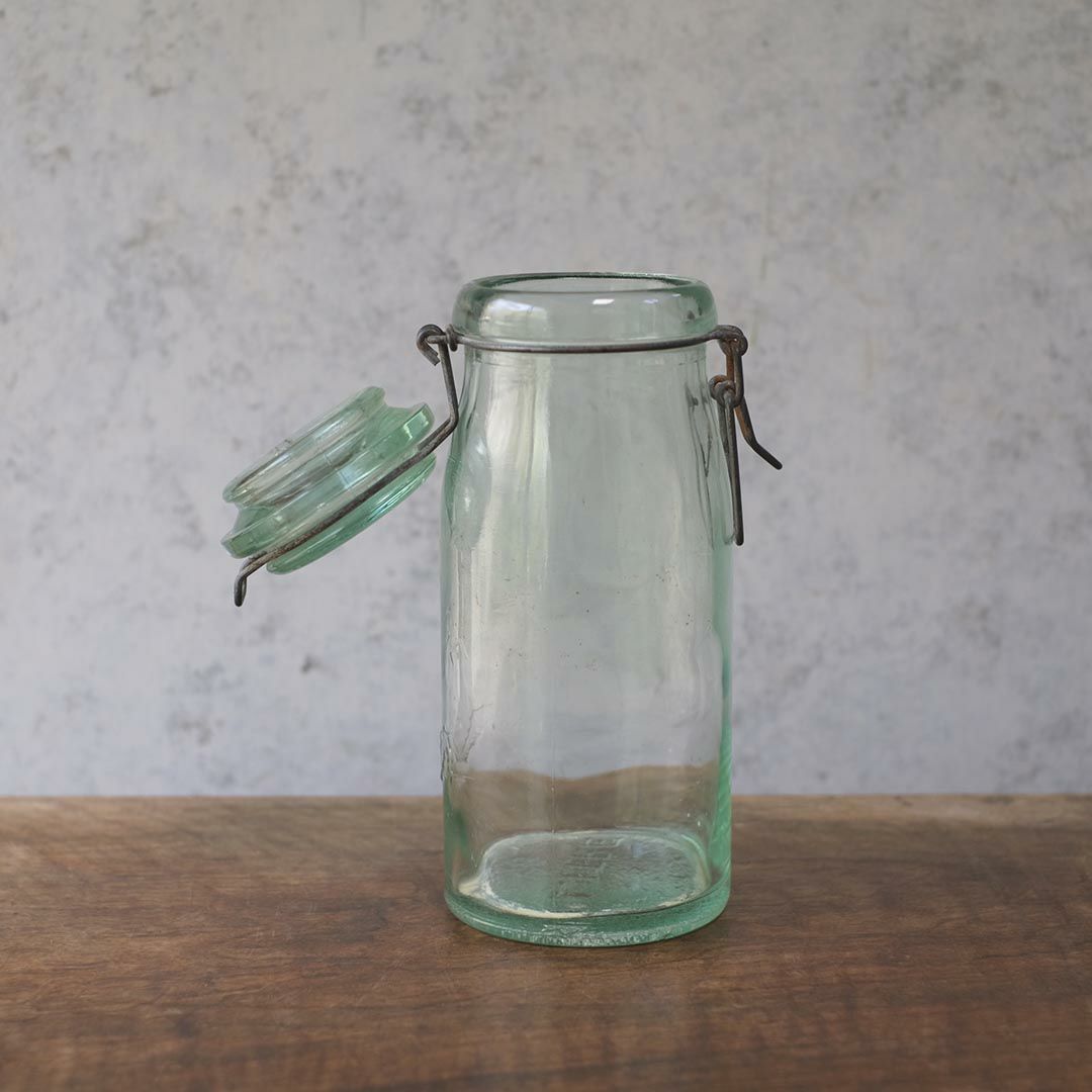 アンティーク La Lorraine(ラ・ロレーヌ)キャニングジャー 保存ビン フランス 淡い緑色の蓋付きガラスジャー5