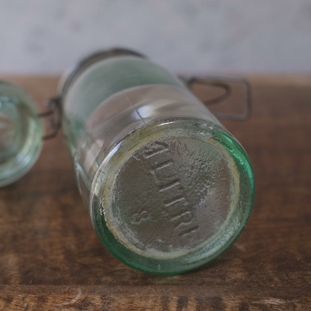 アンティーク La Lorraine(ラ・ロレーヌ)キャニングジャー 保存ビン フランス 淡い緑色の蓋付きガラスジャー9