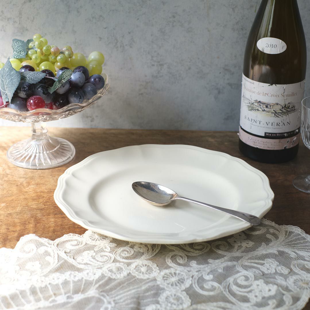 アンティーク皿 フラワーリムプレート Sarreguemines(サルグミンヌ) 白 花リム皿 アンティーク食器