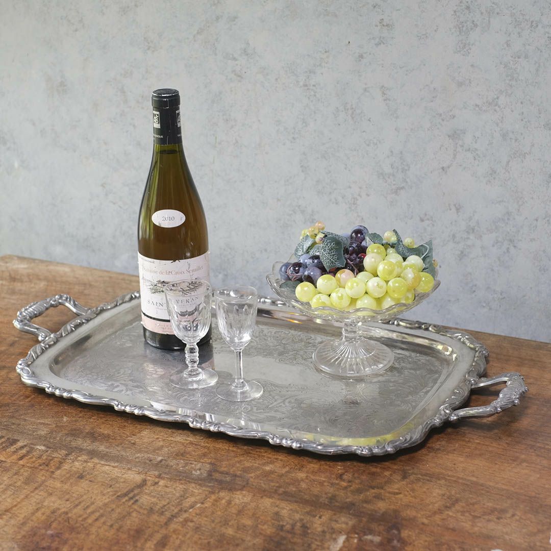 ヴィンテージトレイ イギリス シルバープレート ハンドル付き