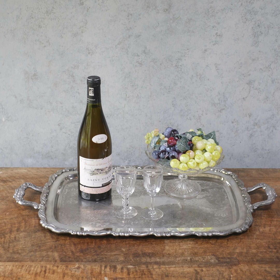 ヴィンテージトレイ イギリス シルバープレート ハンドル付き1