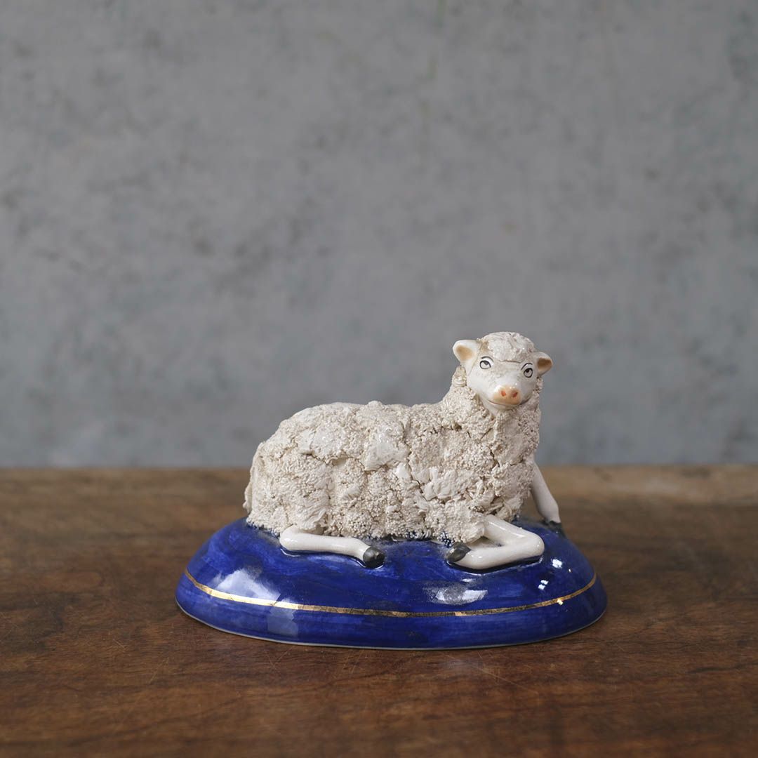 アンティーク スタッフォードシャーシープ ミニ 陶器の置物 羊 フィギュリン1