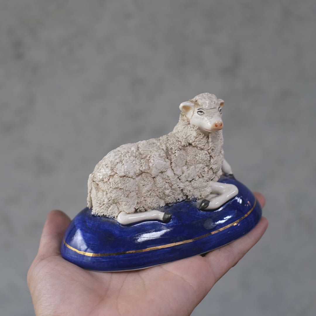 アンティーク スタッフォードシャーシープ ミニ 陶器の置物 羊 フィギュリン5