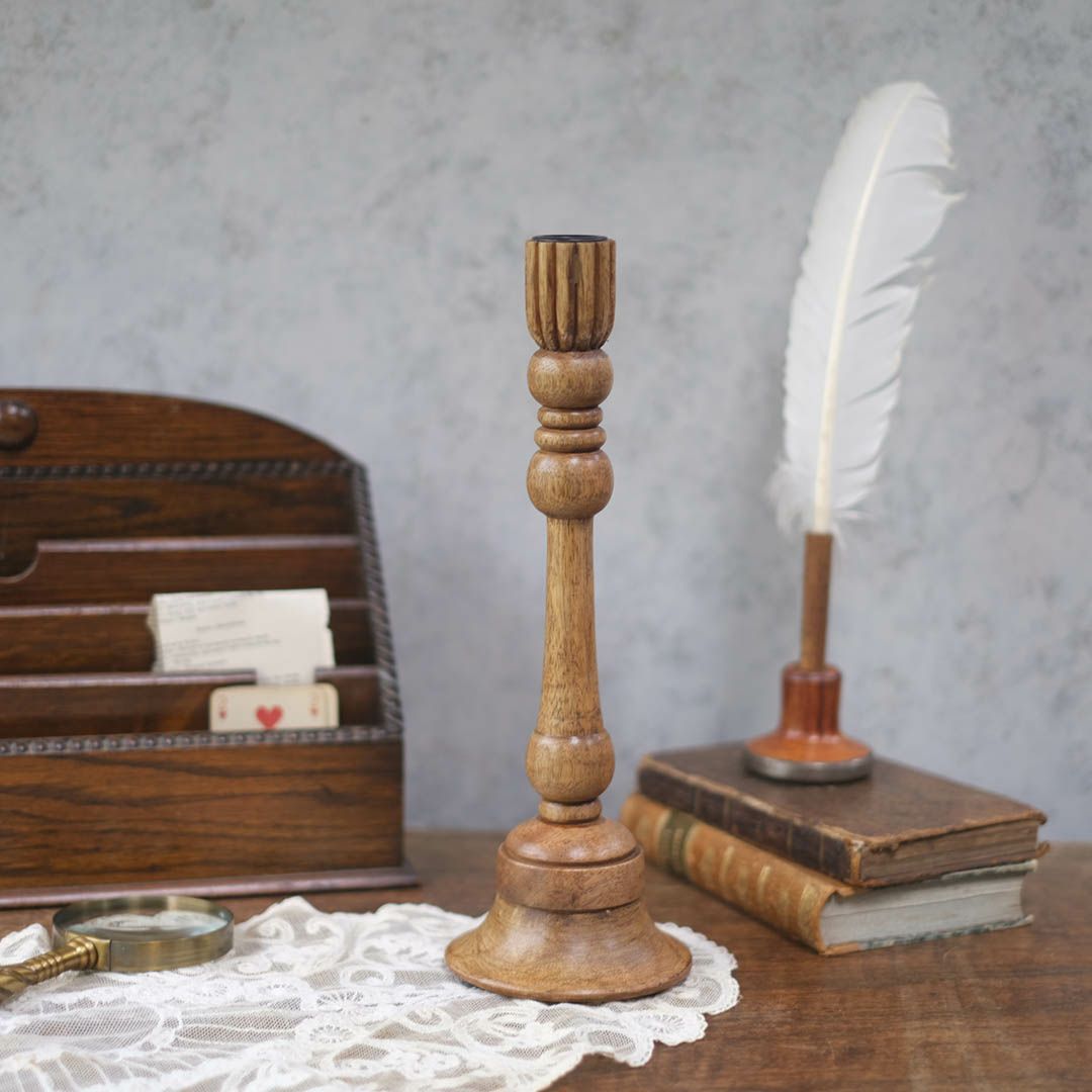ウッドキャンドルスタンド 天然木 アンティーク風 手作り 燭台 L