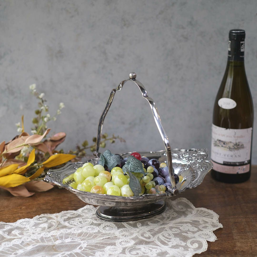 アンティークシルバープレート ハンドル付きフルーツバスケット