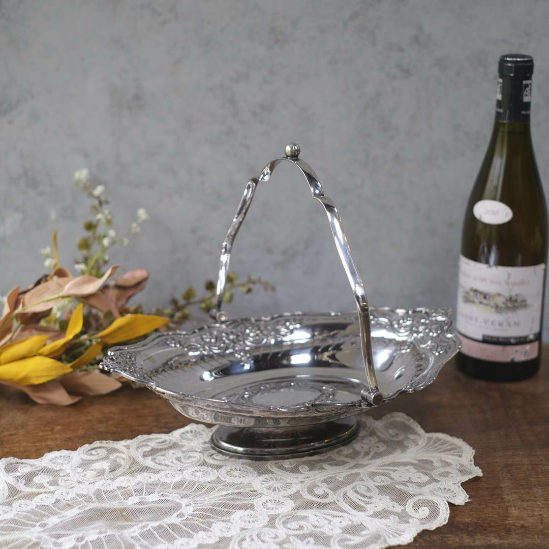 アンティークシルバープレート ハンドル付きフルーツバスケット1