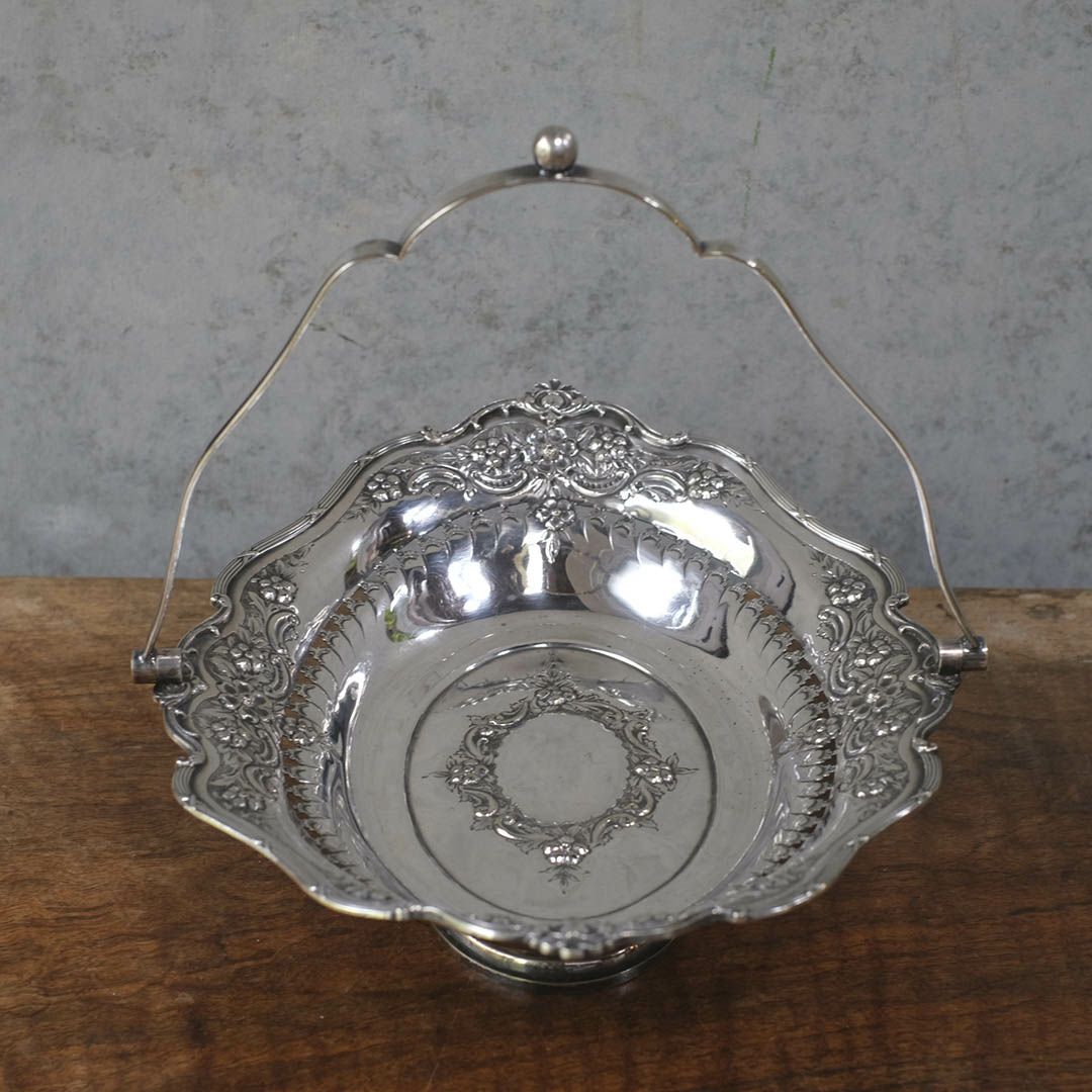 アンティークシルバープレート ハンドル付きフルーツバスケット5