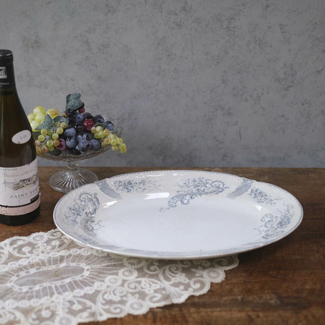 アンティークオーバル皿 LONGWY窯 北フランス ロンウィーで1930年頃作られた器/アンティーク食器1
