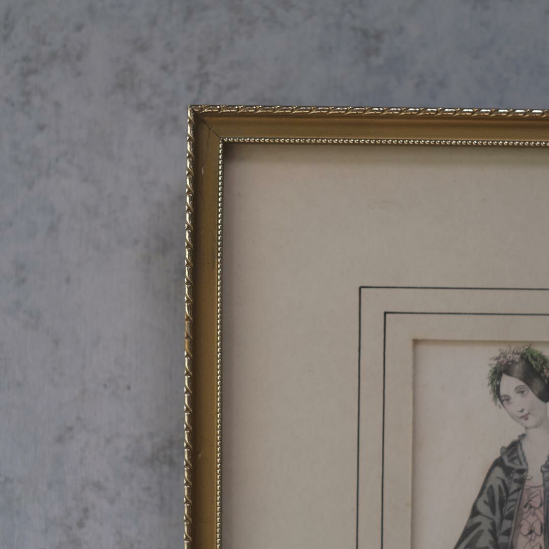 アンティークリトグラフピクチャー ドレスを着た婦人 フランスのファッション画 石版画　絵6