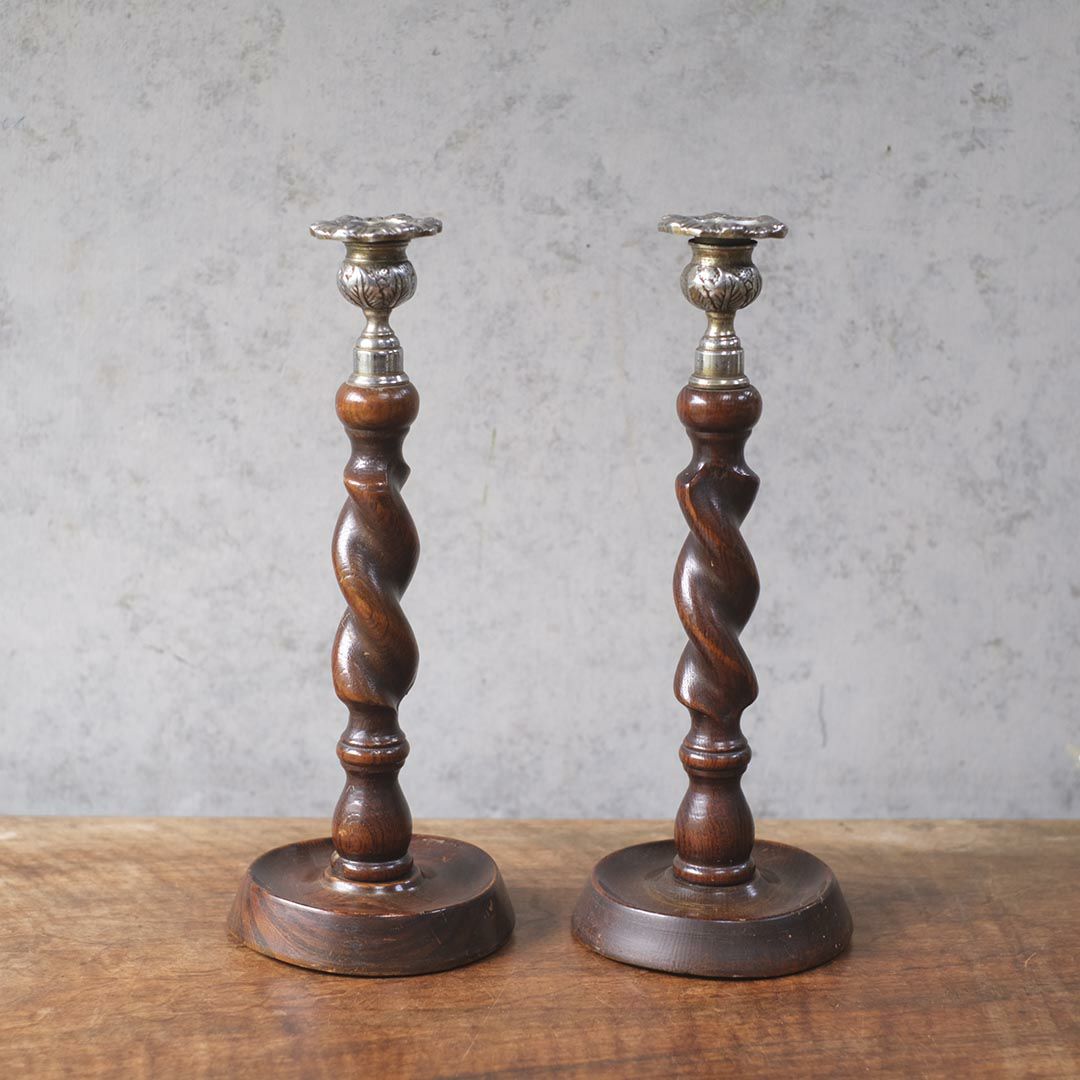 アンティークキャンドルスティックペア オーク イギリス 燭台 オブジェ1