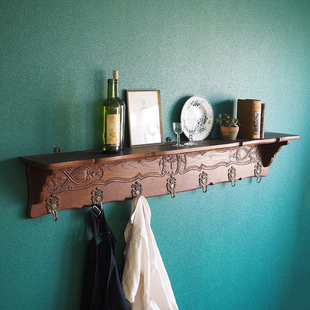 アンティークコートフック フランス 木製 7連フック ウォールハンガー1