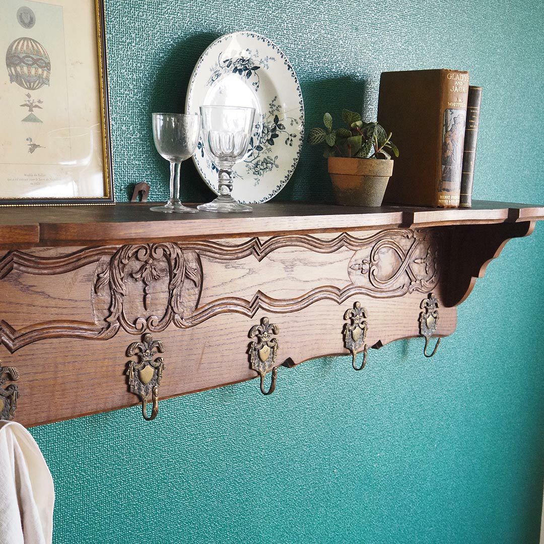 アンティークコートフック フランス 木製 7連フック ウォールハンガー2