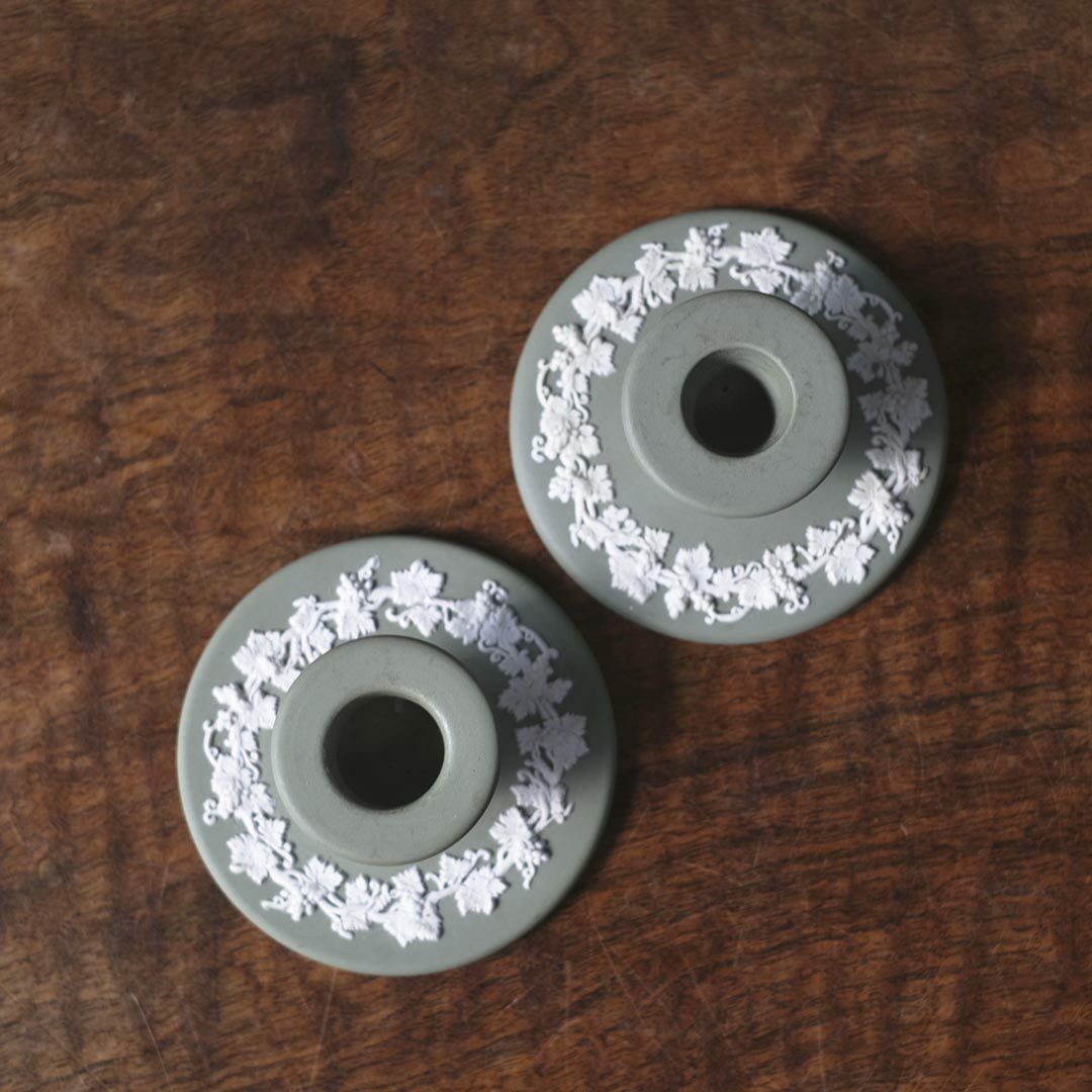 ィンテージ WEDGWOODジャスパー プレート ウェッジウッド イギリス 珍しい緑色 キャンドルスタンド2