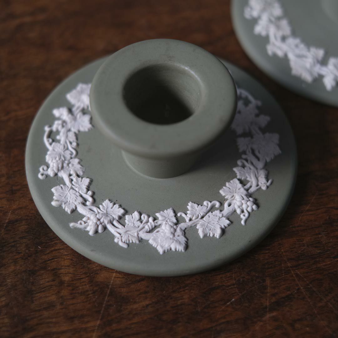 ィンテージ WEDGWOODジャスパー プレート ウェッジウッド イギリス 珍しい緑色 キャンドルスタンド4