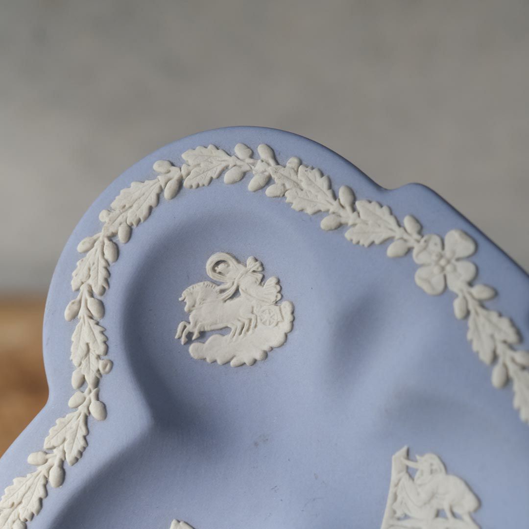 ヴィンテージ WEDGWOODジャスパー プレート ストーンウェア クローバー型 イギリス5