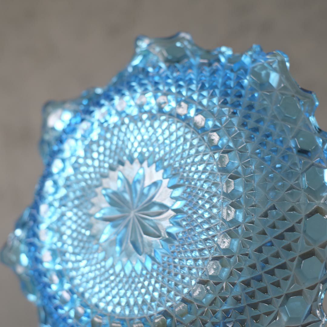 アンティーク ガラスコンポート ブルー色鮮やかなイギリスのガラストレイ5