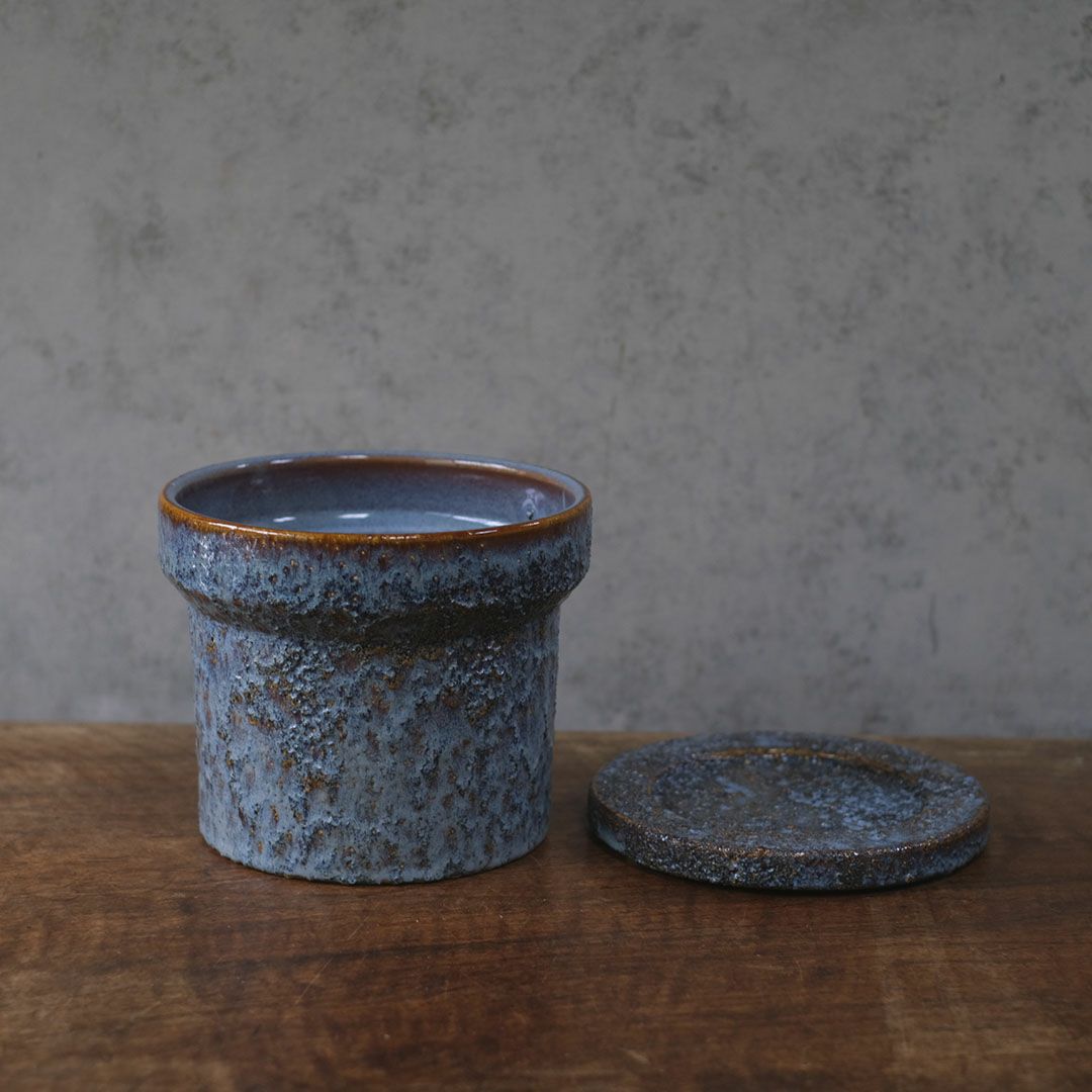 童話の鉢植えシリーズ 陶器のプランター&受け皿セット 青L3