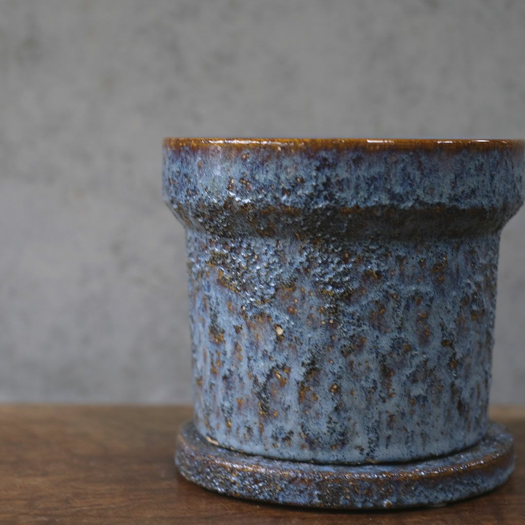 童話の鉢植えシリーズ 陶器のプランター&受け皿セット 青L4