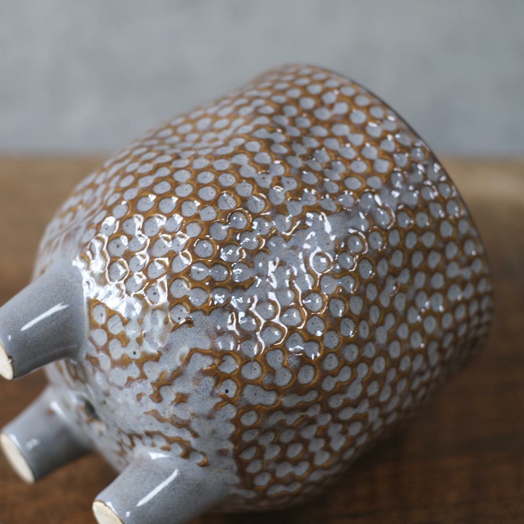 童話の鉢植えシリーズ 陶器のプランター&受け皿セット 3本足 グレー3