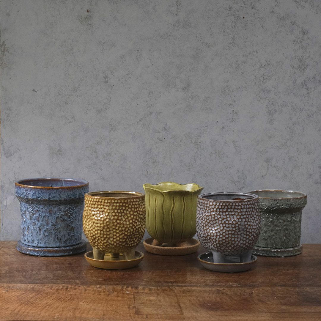 童話の鉢植えシリーズ 陶器のプランター&受け皿セット 3本足 グレー7