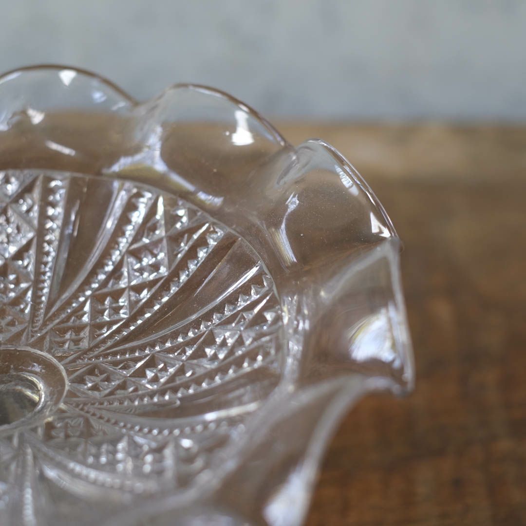 アンティーク ガラスケーキトレイスタンド イギリス フリルガラスコンポート6