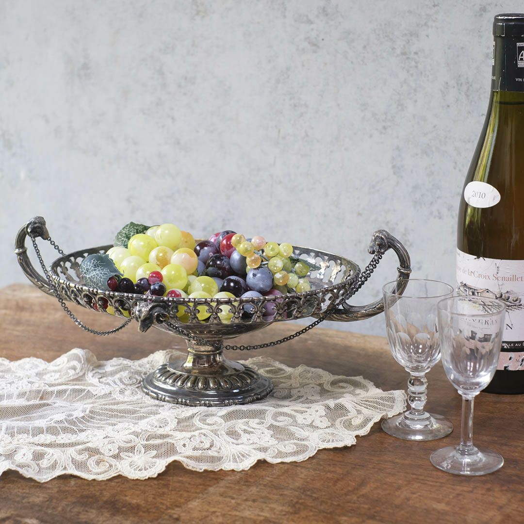 アンティークのシルバープレート コンポート 脚付きセンターピース フルーツバスケット 銀メッキ イギリス