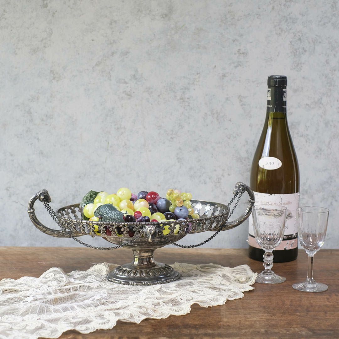 アンティークのシルバープレート コンポート 脚付きセンターピース フルーツバスケット 銀メッキ イギリス1