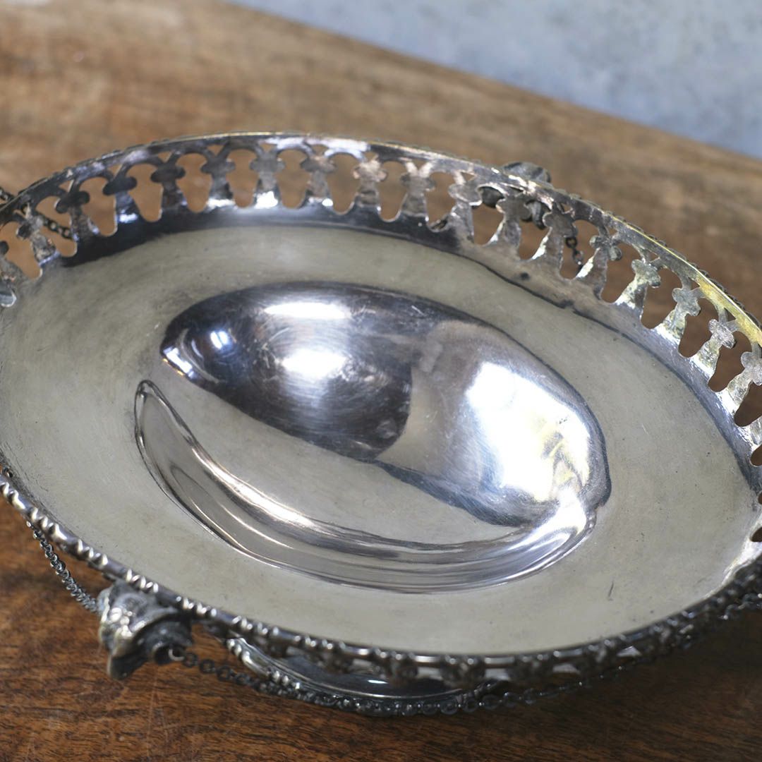 アンティークのシルバープレート コンポート 脚付きセンターピース フルーツバスケット 銀メッキ イギリス6