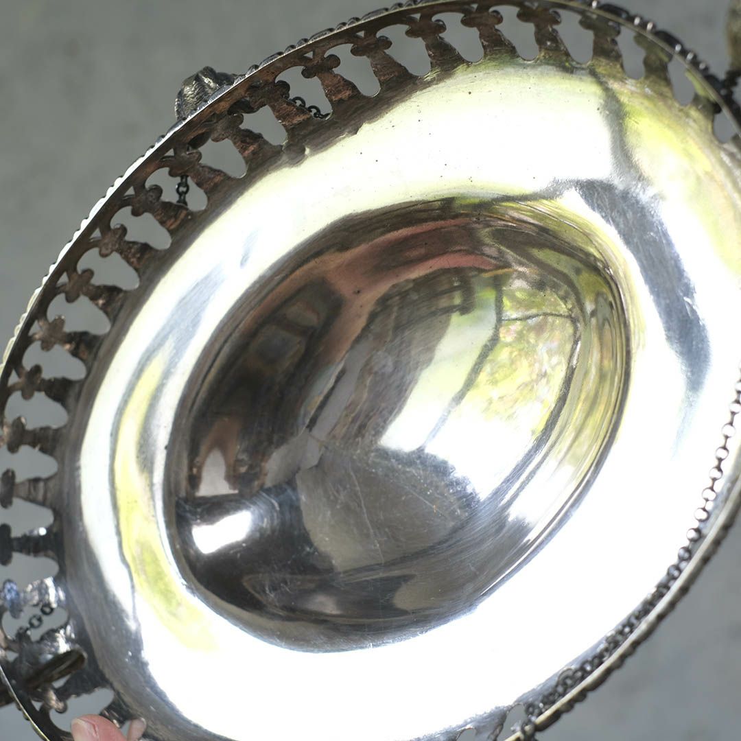 アンティークのシルバープレート コンポート 脚付きセンターピース フルーツバスケット 銀メッキ イギリス7