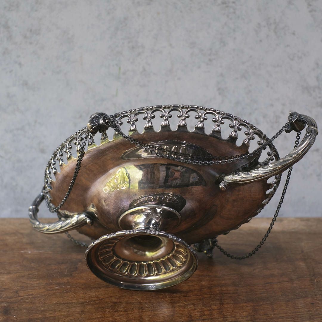 アンティークのシルバープレート コンポート 脚付きセンターピース フルーツバスケット 銀メッキ イギリス8