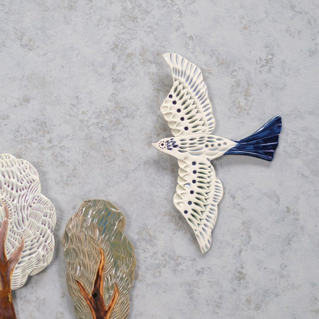 陶器の鳥のアートオブジェ Pottery studio K 日本人作家 羽ばたく鳥1