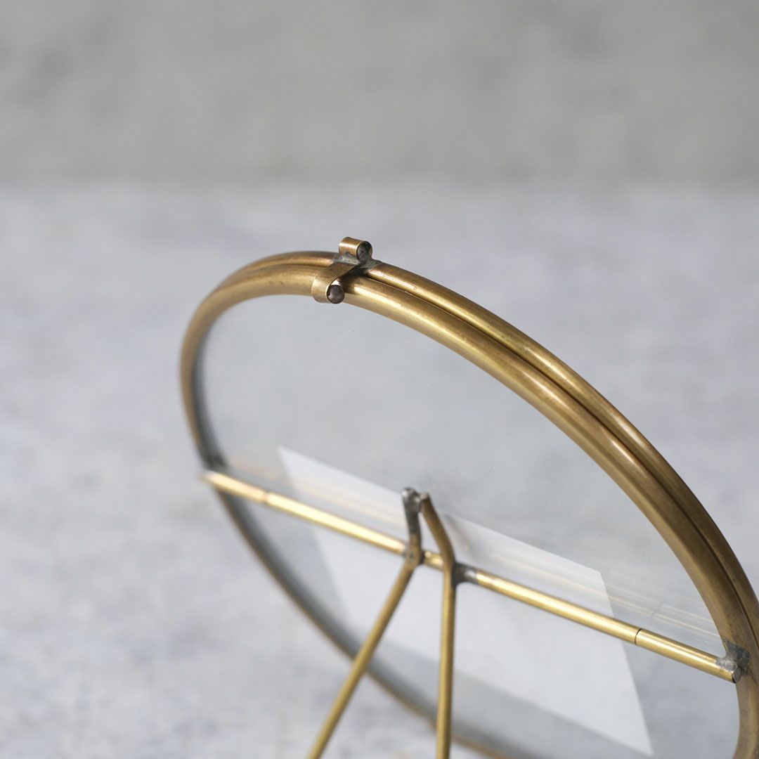 観音開きのアンティーク調ガラスフォトフレーム 真鍮フレーム