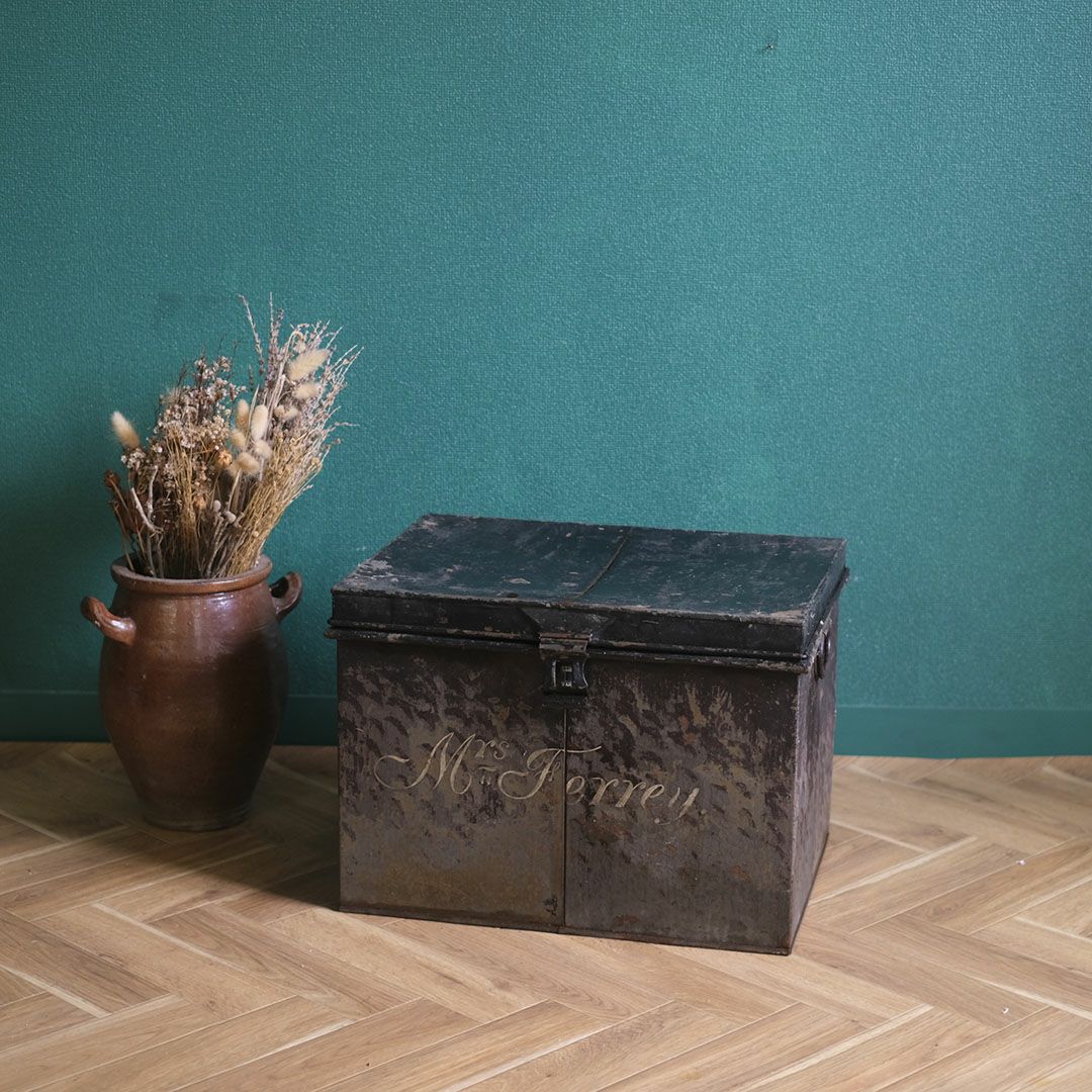 アンティークブリキボックス イギリス 蓋付収納箱