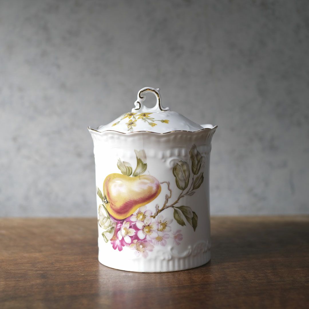 アンティーク 陶器キャニスター 蓋付き フルーツ＆フラワー 1900年頃 イギリス3