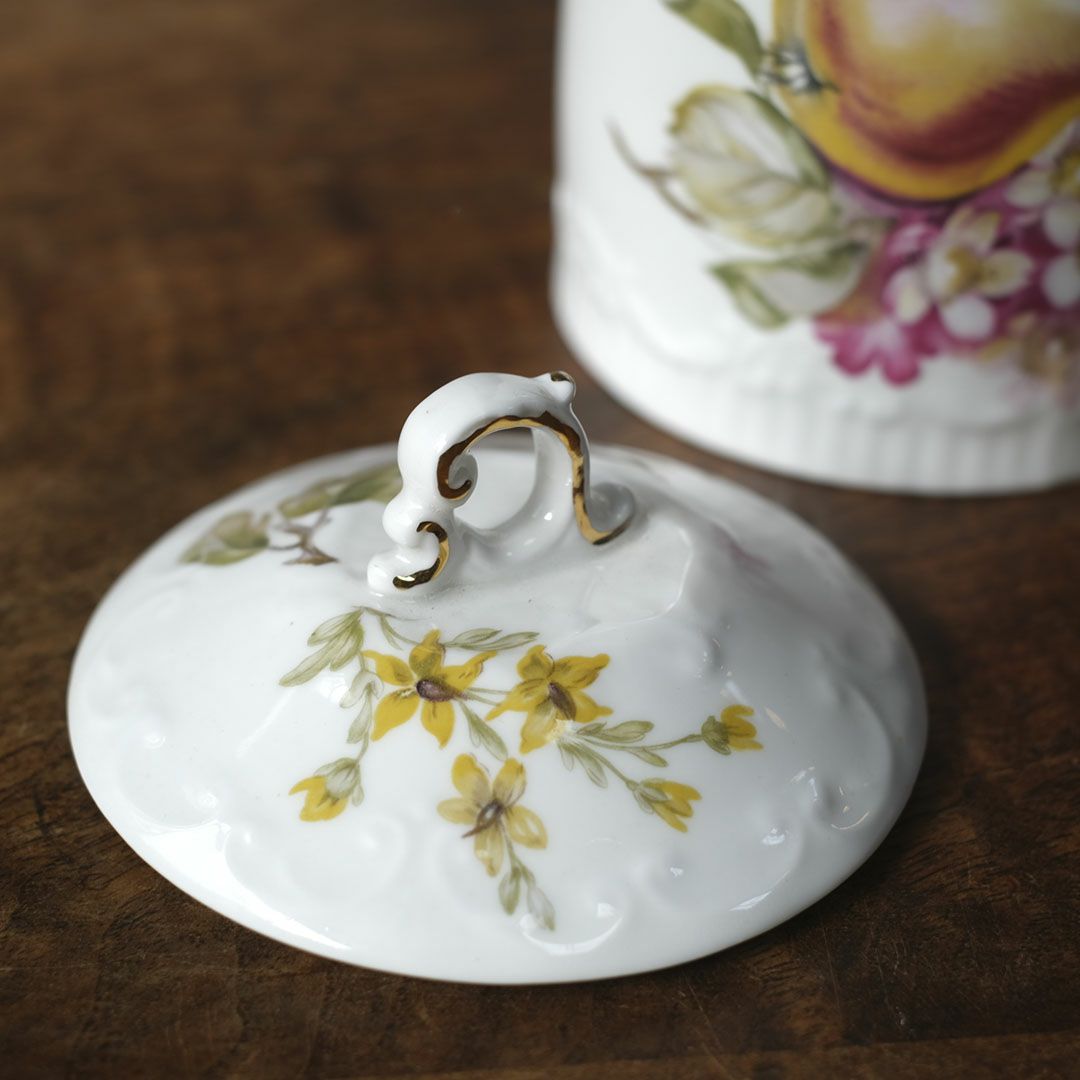 アンティーク 陶器キャニスター 蓋付き フルーツ＆フラワー 1900年頃 イギリス6