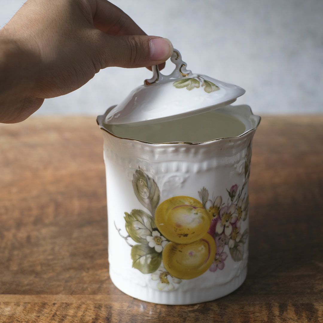 アンティーク 陶器キャニスター 蓋付き フルーツ＆フラワー 1900年頃 イギリス8
