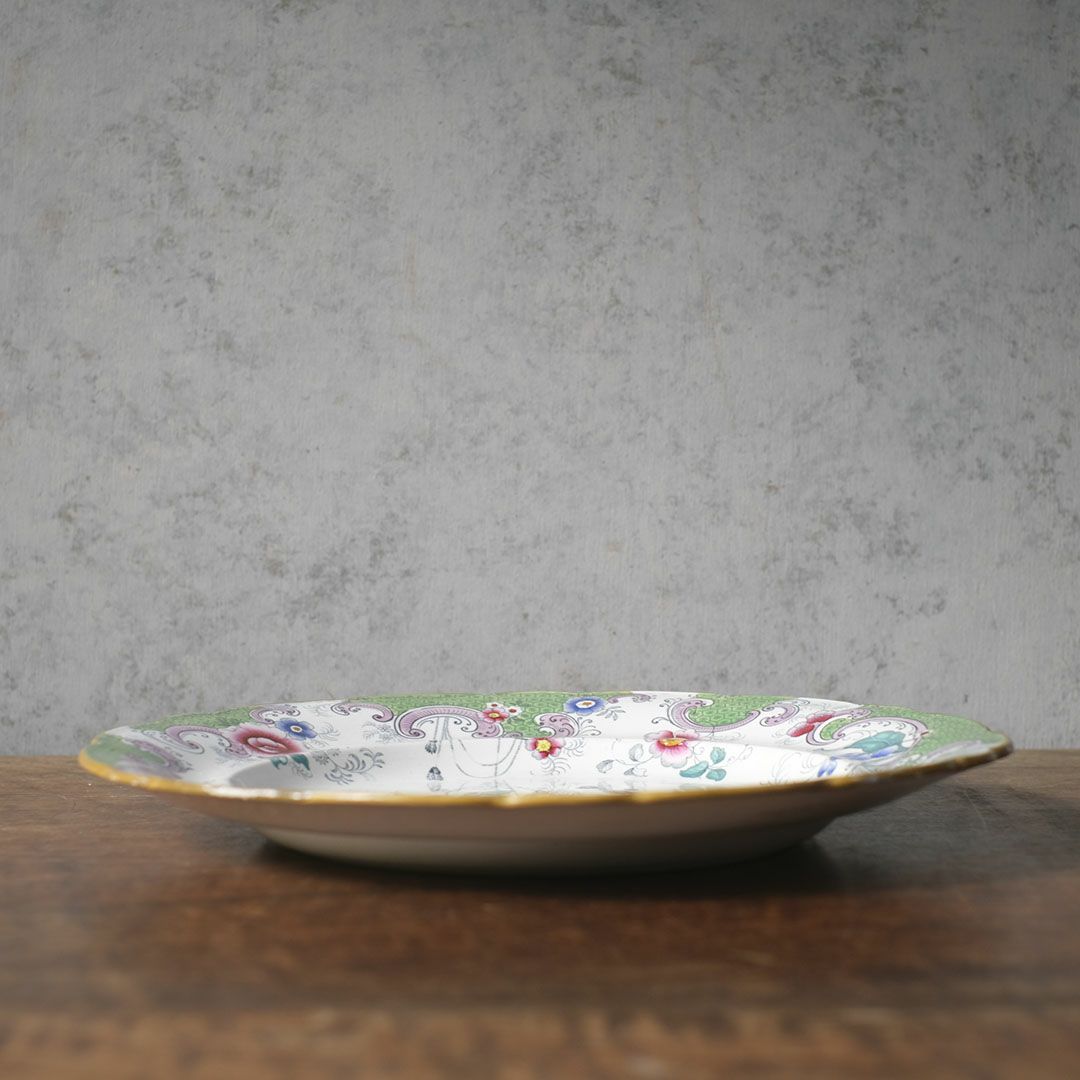 アンティークプレート　フローラルガーランド　緑縁 花籠文様 19世紀後半　イギリス 5